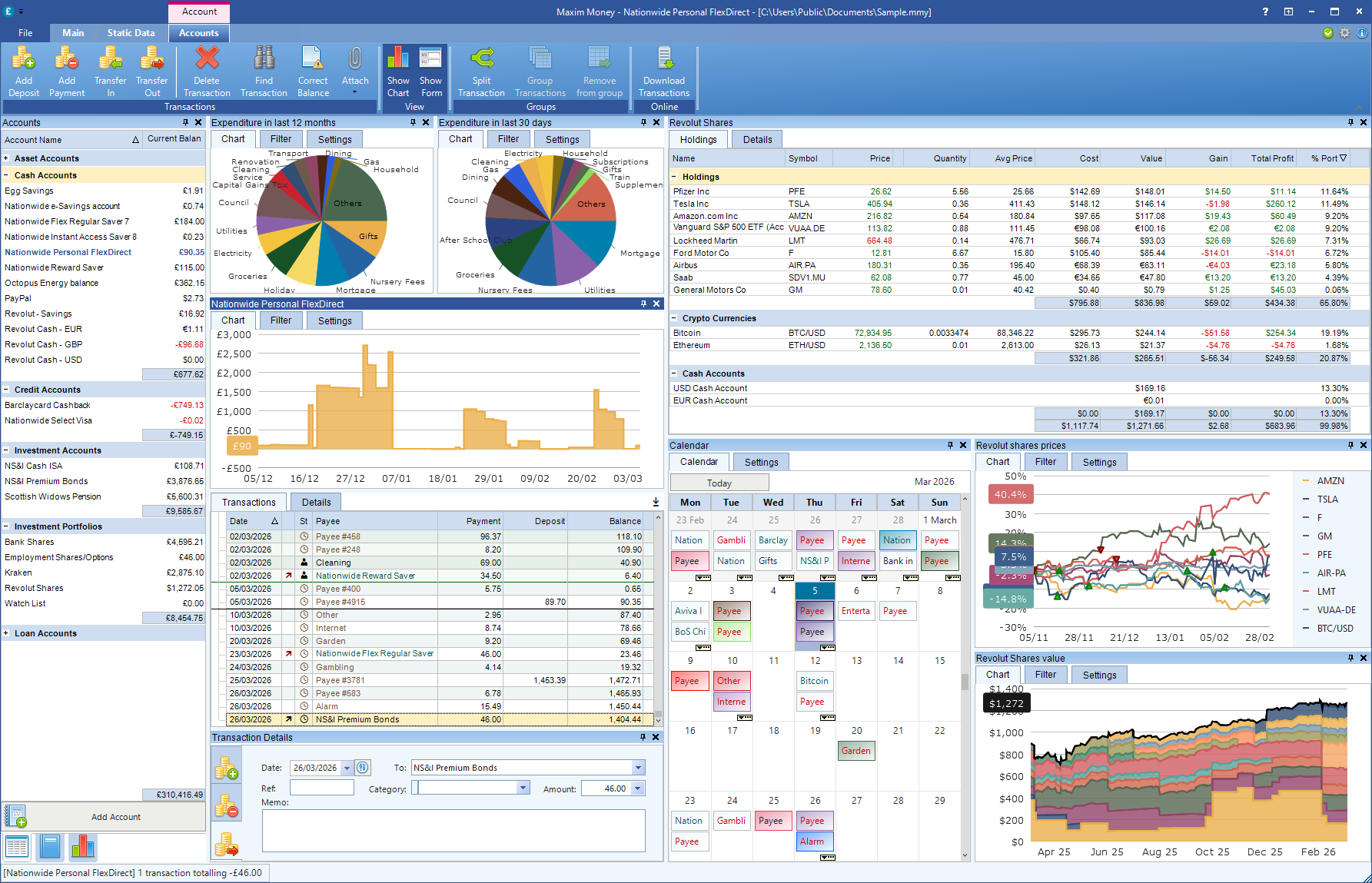 A screenshot of Maxim Money's Microsoft Money theme